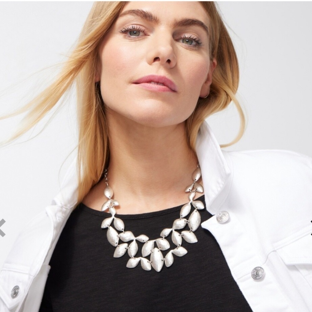 Chico's Silver Tone Leaf Bib Necklace
